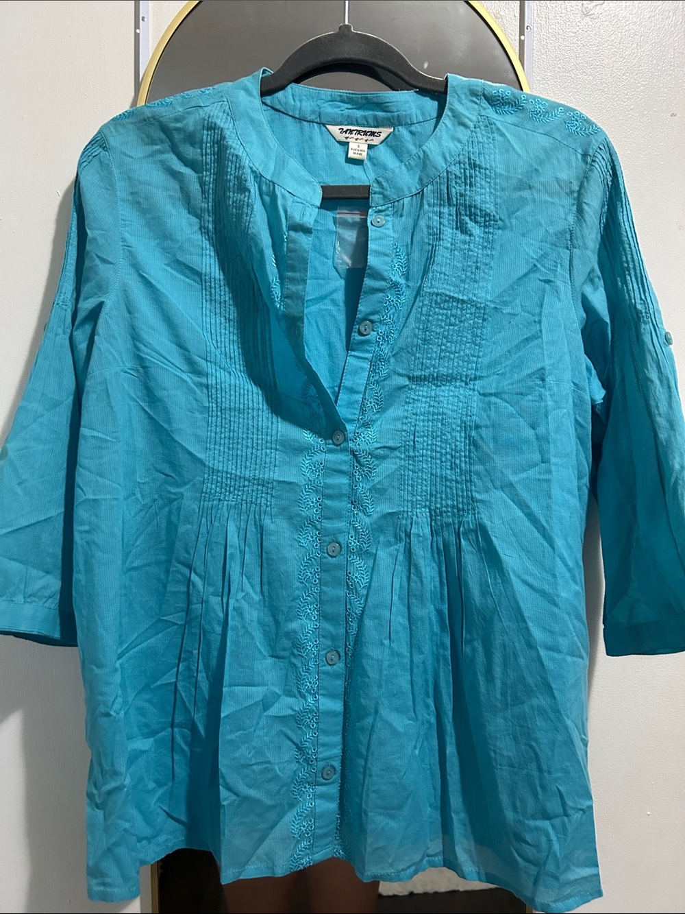 Christopher & Banks Turquoise Button-Front Tunic with Pintuck Detail